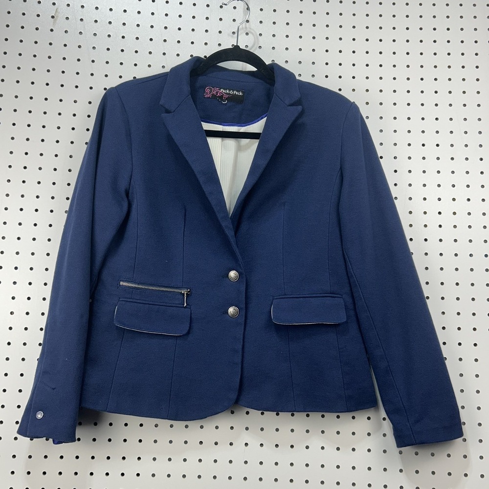 Peck & Peck Blazer Womens M Navy Blue Structured Career Jacket Work Office Class